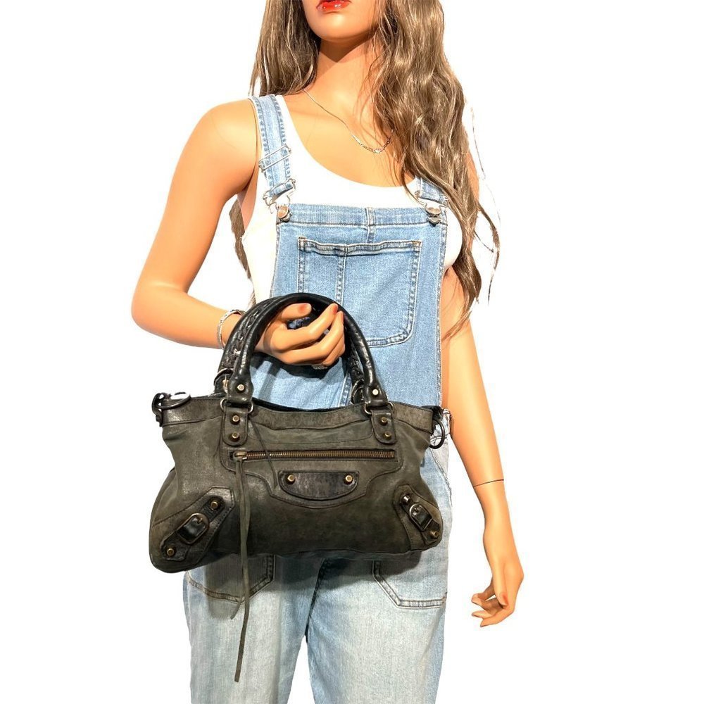 Authentic Balenciaga Satchel Bag Black Leather Used Handbag Vintage